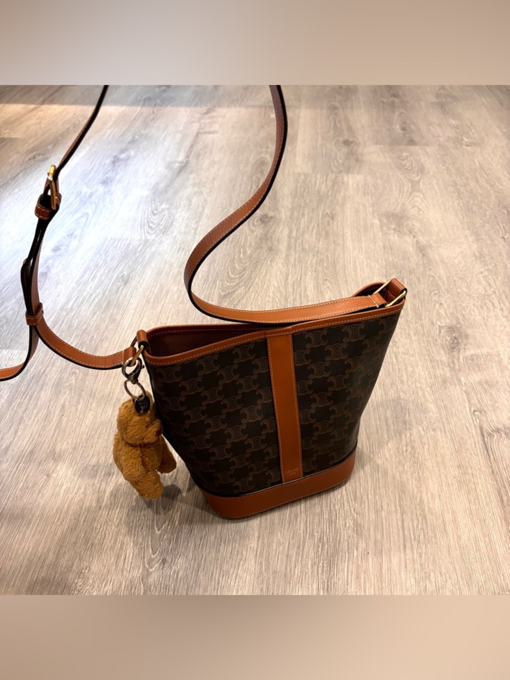 Celine Brown & Tan Triomphe Crossbody Bucket Bag